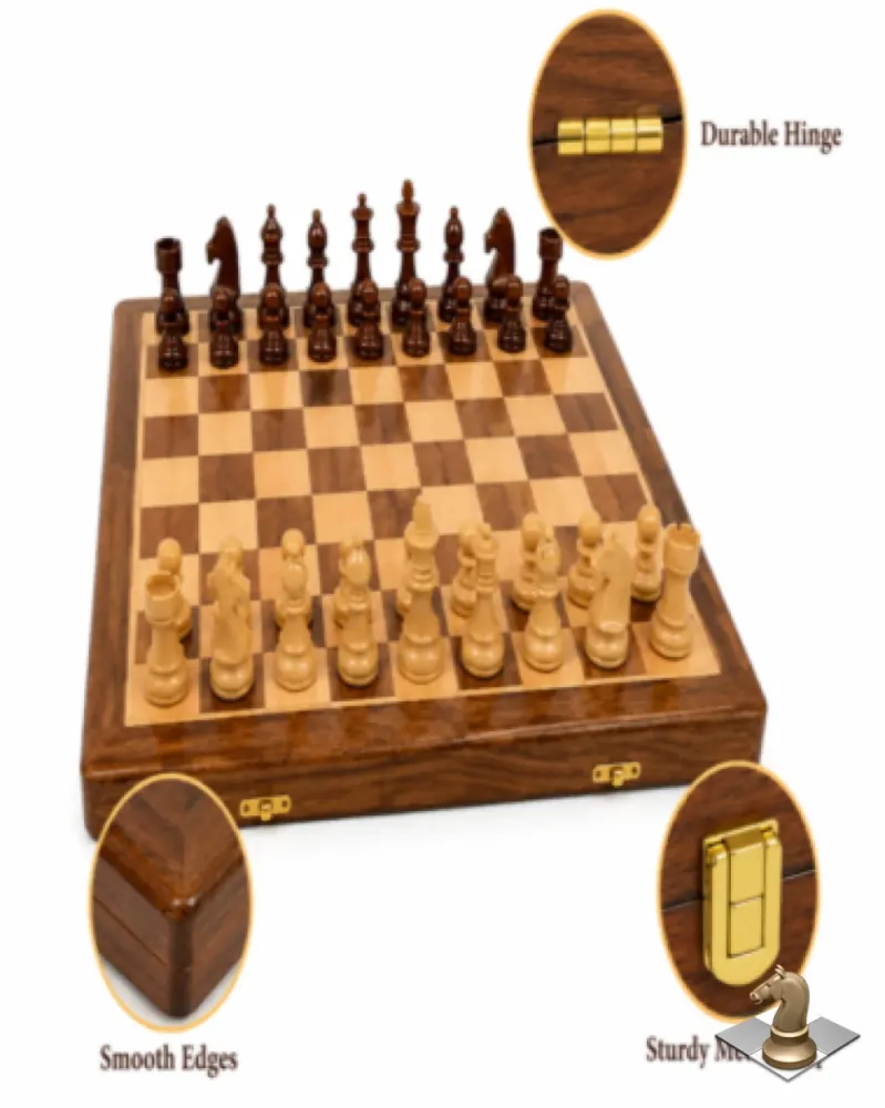 Handcrafted Acacia Wood Chess Set 18 Inch Foldable Design